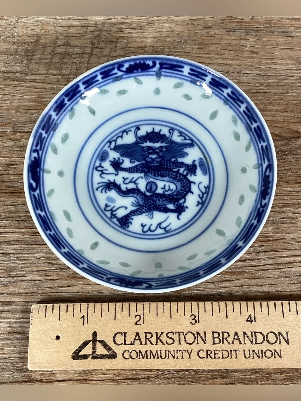 Vintage Porcelain Rice Grain Ware Facing Dragon Bowl